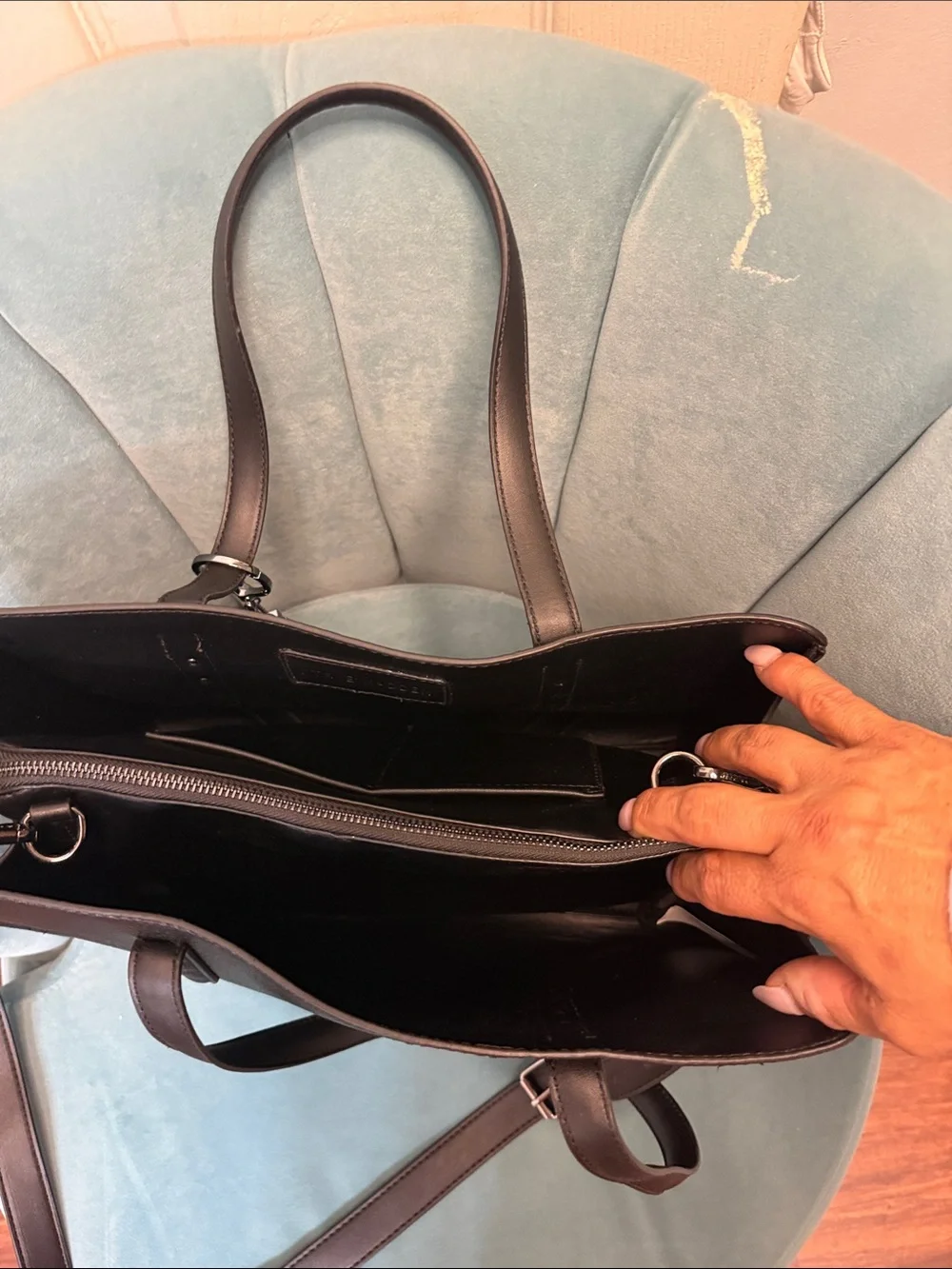 Steve Madden Black Pebbled Leather Satchel with Logo Charm